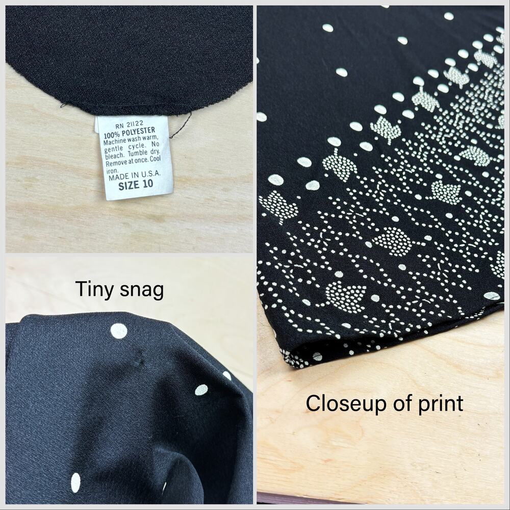 Vintage 1970s Black and Cream Short Sleeve Polka Dot Tulip Midi Dress - Picture 5 of 7